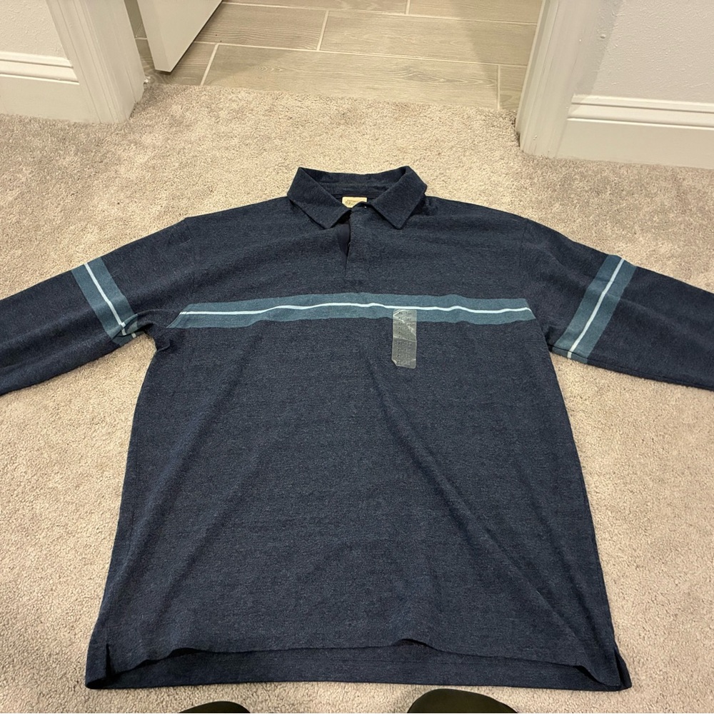St. John's Bay Navy Polo with Light Blue Stripes